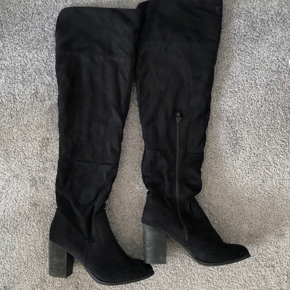 Knee high suede booties